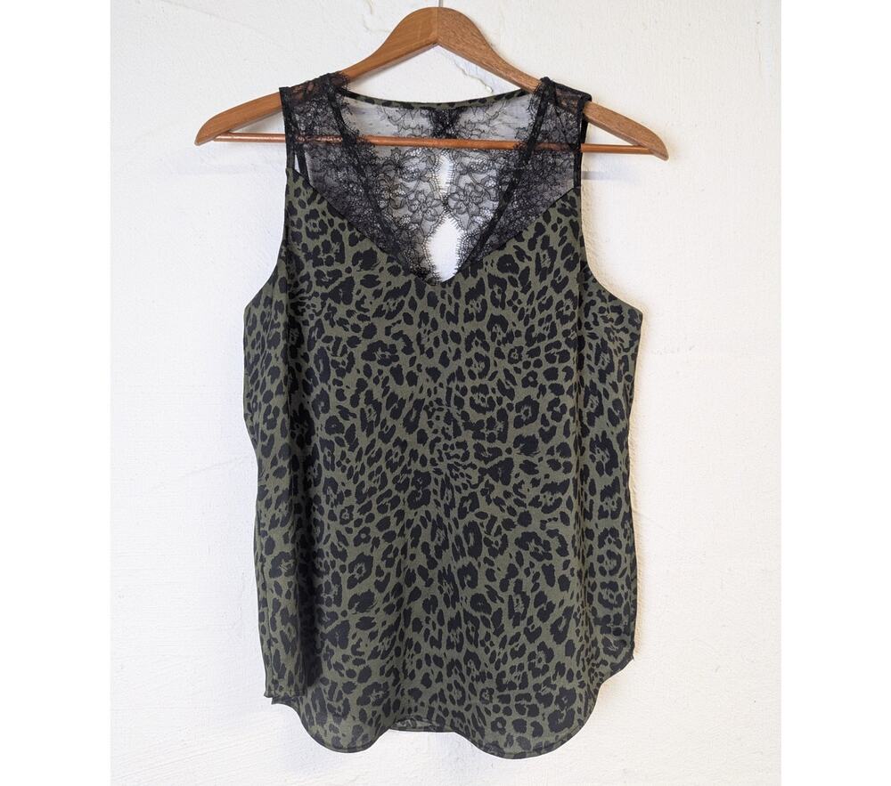 Express Lace Cami Womens XS Green Black Leopard Print Tank Satin Y2K Lingerie